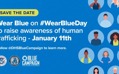 Wear Blue on #WearBlueDay January 11th to raise awareness of human trafficking